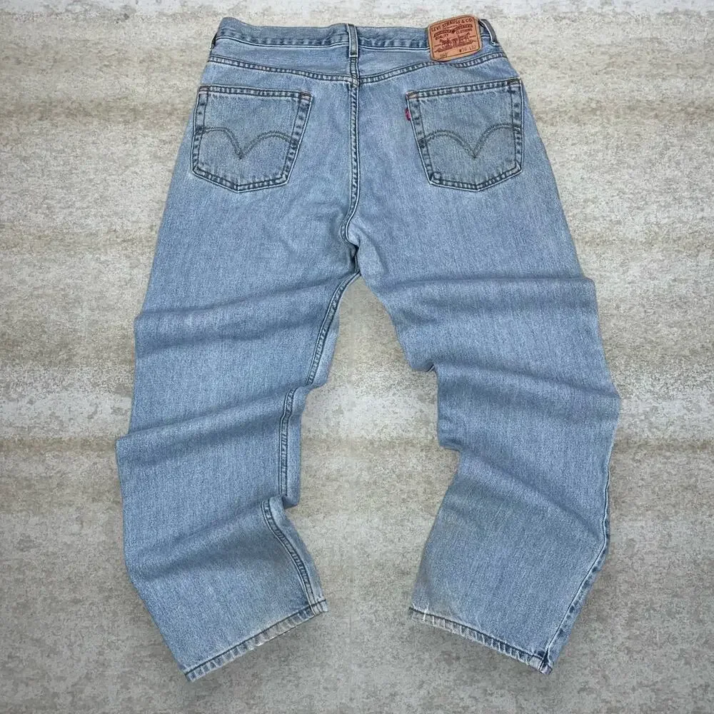 Vintage Y2K Levis 550 Jeans 36x32 Relaxed Fit Light Wash Red Tabs